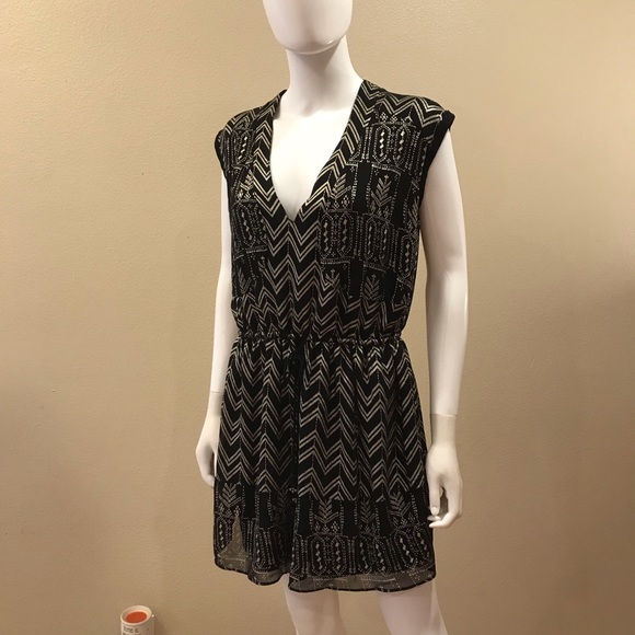 Free People Black Gold Mini Dress Size XS Oversized For Layering - Picture 8 of 12